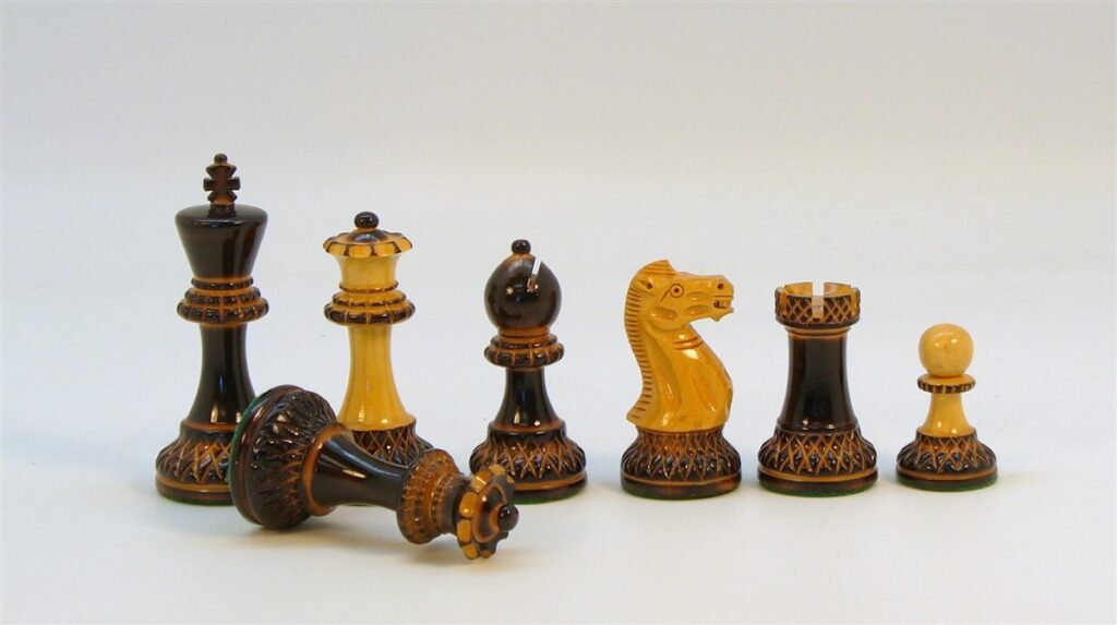 Burnt Ebonized and Boxwood Chessmen