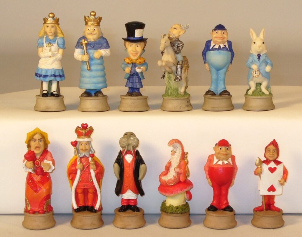 Alice in Wonderland Hand Painted Resin Chessmen