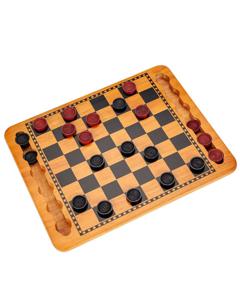 Solid Wood Checkers Set – Red & Black